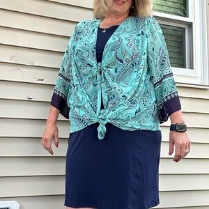 Studio One Navy and Teal Midi Dress